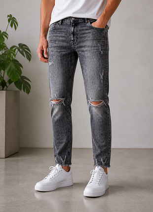 🎁1+1=3 фирменные зауженные серые мужские джинсы zara, размер 50