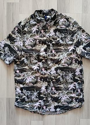 Мужская гавайская рубашка h&amp;m divided p.xl 100% хлопок