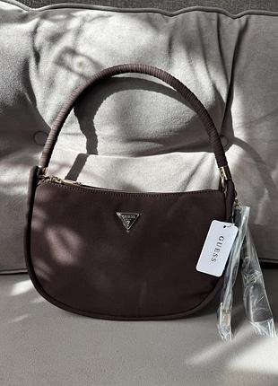 Замшевая кожаная сумка на плечо guess danya suede shoulder bag espresso one