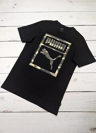 Мужская черная коттоновая футболка с крупным камуфляжным лого puma пума оригинал