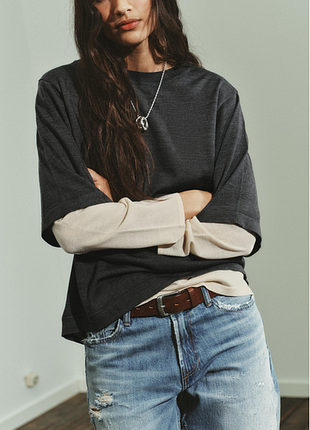 Стильный лонгслив / трикотажный джемпер от zara с эффектом многослойности s-m