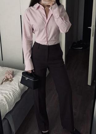 Шоколадные брюки трубы шерстяные massimo dutti