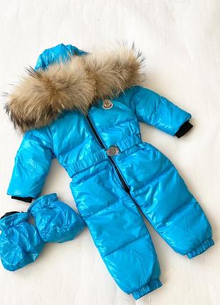Суцільний комбінезон монклер moncler з натуральним хутром єнот