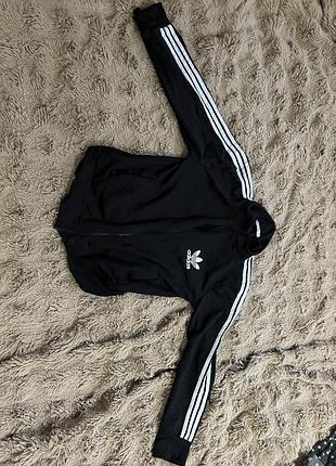 Спортивна кофта жіноча adidas чорна з білими смужками