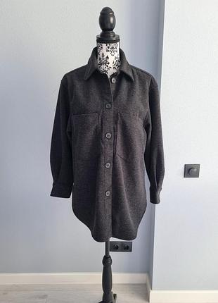 Теплая длинная рубашка женская серая xs h&amp;m