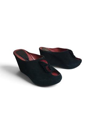 Жіночі замшеві мюлі-сабо на танкетці nina, чорні, р. 35, устілка 22,5 см