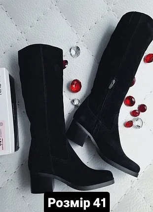 Nine west оригінал чорні замшеві чоботи на широких підборах