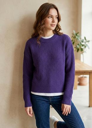 ​в'язаний фіолетовий укорочений светр (кофта-пуловер)у рубчик jjxx (o-neck / crewneck)р.l