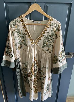 Сукня міді жіноча бежева zara, xs