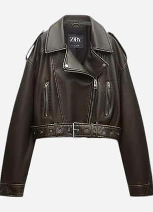 Укорочена жіноча куртка-косуха zara z екошкіри