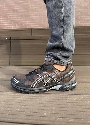 Утепленные мужские кроссовки asics gel-1130 gore-tex black brown termo ассикс черного с коричневым цветов термо