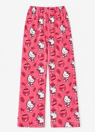 Плюшеві теплі штани з принтом hello kitty, рожеві, xs-m