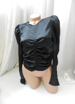 Блуза топ атлас пышный рукав драпировка на груди2 фото