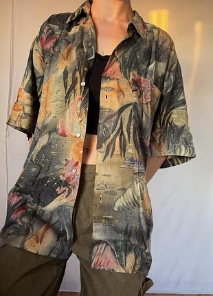 Вінтажна сорочка оверсайз з абстрактним принтом goldress made in germany l xl т3