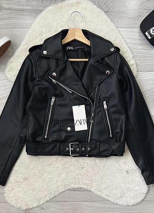 Жіноча куртка косуха шкіряна zara | женская куртка косуха кожаная zara