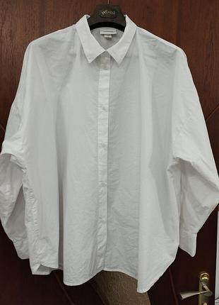 Біла бавовняна сорочка оверсайз monki xxl (52/54) / вільна блуза з довгим рукавом