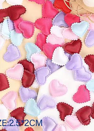 Сердечко 100шт для творчості, 2.5см*2см, сердце атласное для рукоделия