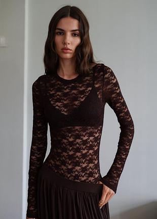Боді з гіпюру шоколадне the lace прозоре боді коричневе