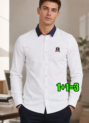 😉1+1=3 стильная белая мужская рубашка tommy hilfiger, размер 48 - 50