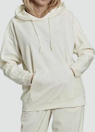 Спортивная женская кофта худи adidas молочного цвета вельвет размер м