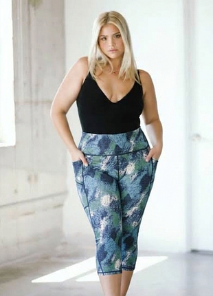 Велосипедки удлиненные спортивные 🌿 с карманами и высокой посадкой 👖 xl-2xl ⚡ капри лосины