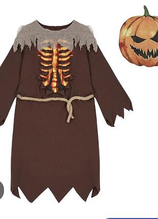 Тыквенный страшный скелет карнавальный унисекс балахон halloween на 8-10 лет