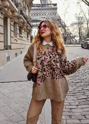 🖤невероятный свитер-худи zara limited edition с объемной вышивкой цветов, бисером и пайетками🖤