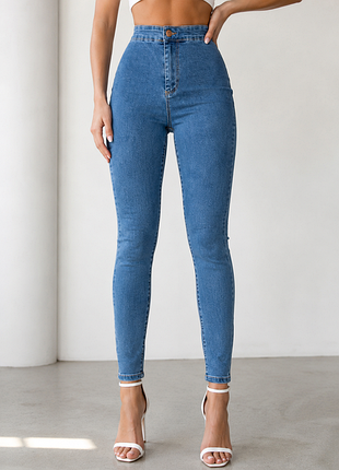 💝1+1=3 фирменные зауженные синие джинсы скинни высокая посадка denim co, размер 42 - 44