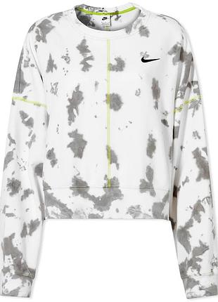 Великий розмір жіночий оверсайз світшот nike sportswear fleece tie-dye crewneck з біло-сірим принтом тай-дай та яскравими салатовими швами 3xl usa 🇺🇸