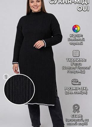 Платье-миди вязаное женское, черное, размер 3xl, акрил/трикотаж