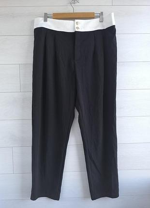 Брюки/штани чорні shein curve eur 48 р. uk 20 р. з контрасним білим поясом/мом/класичні/батал/з защіпами