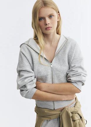 Кофта худі на блискавці сіра меланж на тонкому флісі h&m