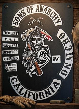 Металева вінтажна табличка "сини анархії/sons of anarchy/samcro/байкери", постер, 14х20 см