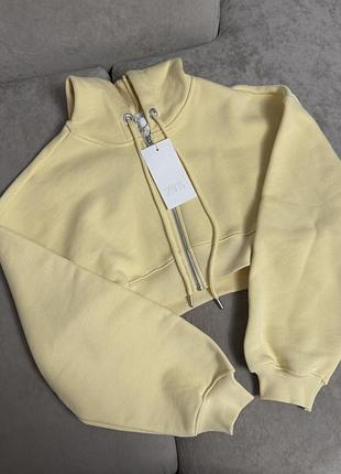 Кроп худі zara жовтий, зара худі, зіпка зара, сіра зіпка, жовта зіпка, вкорочена кофта зіпка