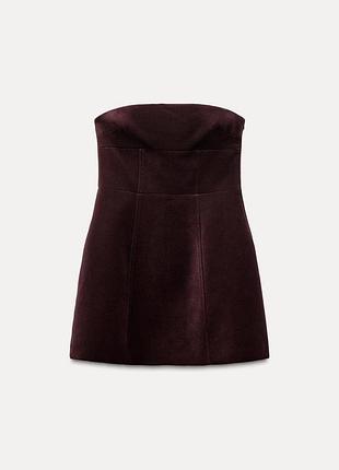 Бордова  святкова оксамитова сукня міні без бретель zara m розміру