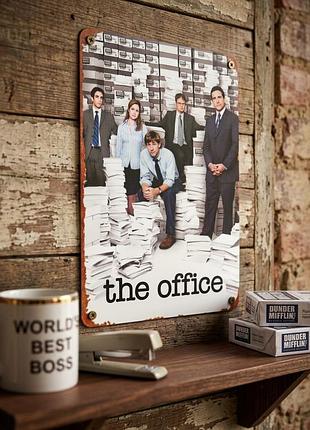 Металлическая винтажная табличка "офис / the office / майкл скотт dunder mifflin", кинопостер, 14х20 см
