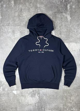 Худі tommy hilfiger томмі хілфігер чоловіче кофта з капюшоном кенгуру синє оригінал xl