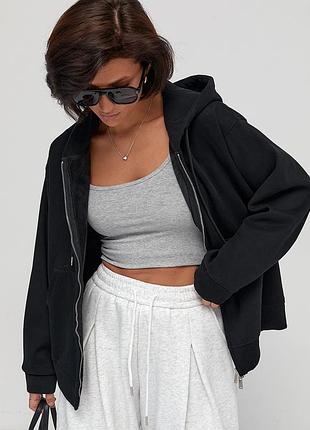 Тепле худі oversize на блискавці з начосом - чорний цвет, m/l (є розміри)