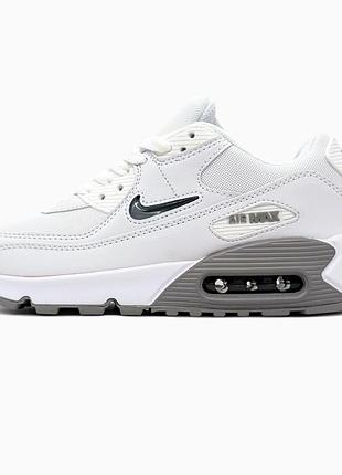 Мужские кроссовки nike air max 90 white grey найк белого с серым цветами