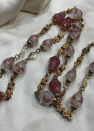 ✨🌸🎀 нежное винтажное ожерелье из муранского стекла розовые бусины и золотистые бантики 🎀🌸✨ 2