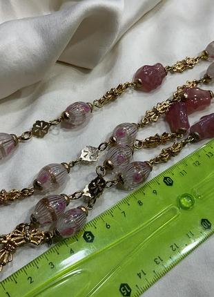 ✨🌸🎀 нежное винтажное ожерелье из муранского стекла розовые бусины и золотистые бантики 🎀🌸✨ 5