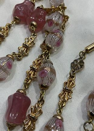 ✨🌸🎀 нежное винтажное ожерелье из муранского стекла розовые бусины и золотистые бантики 🎀🌸✨ 6