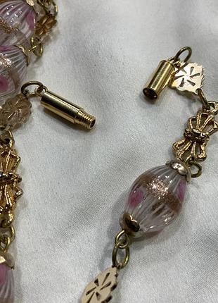 ✨🌸🎀 нежное винтажное ожерелье из муранского стекла розовые бусины и золотистые бантики 🎀🌸✨ 7