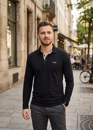 Чоловіче поло з довгим рукавом hugo boss (l) чорне