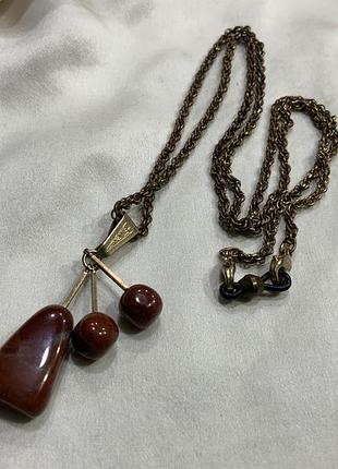 ✨ 🍒 🍒изысканный винтажный позолоченный подвес из натуральной яшмы l.l. am с цепочкой 🍒 🍒 ✨