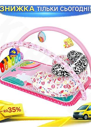 ©➀дитячий килимок pony pink музичний піаніно з дугою для немовлят брязкальце інтерактивний ku-22