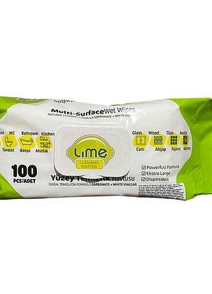 Серветки вологі для прибирання 100шт 22х22см тм lime