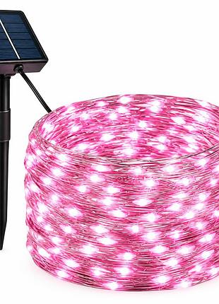 Светодиодная уличная гирлянда "роса" на солнечной батарее 32 м 300 led цвет розовый