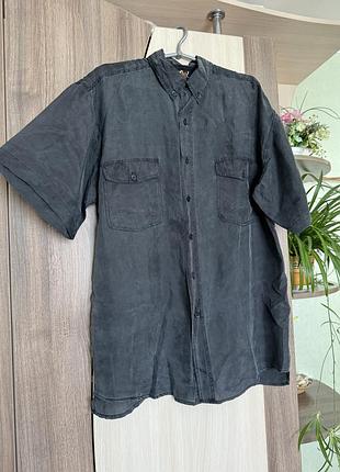 Вінтажна шовкова сорочка stonk silk xl чоловіча сорочка з коротким рукавом шовк дуже легка вайбова літня сорочка relaxed fit