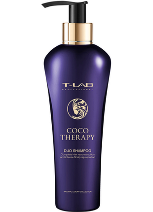 Шампунь для реконструкції й інтенсивного омолодження волосся coco therapy duo shampoo t-lab professional, 300 мл